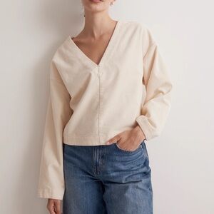 Madewell Waffle-Knit Relaxed V-Neck Top Size Small Minimalist